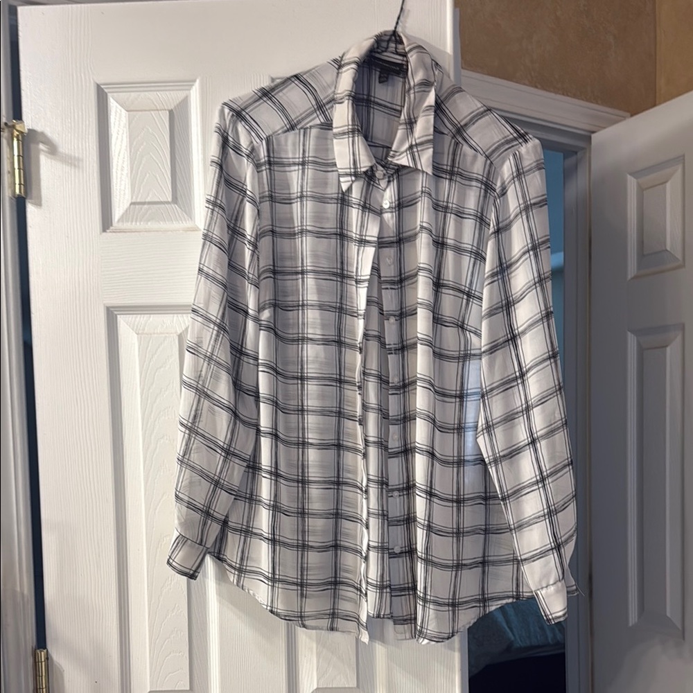Lane Bryant White and Black Casual Button Down Shirt